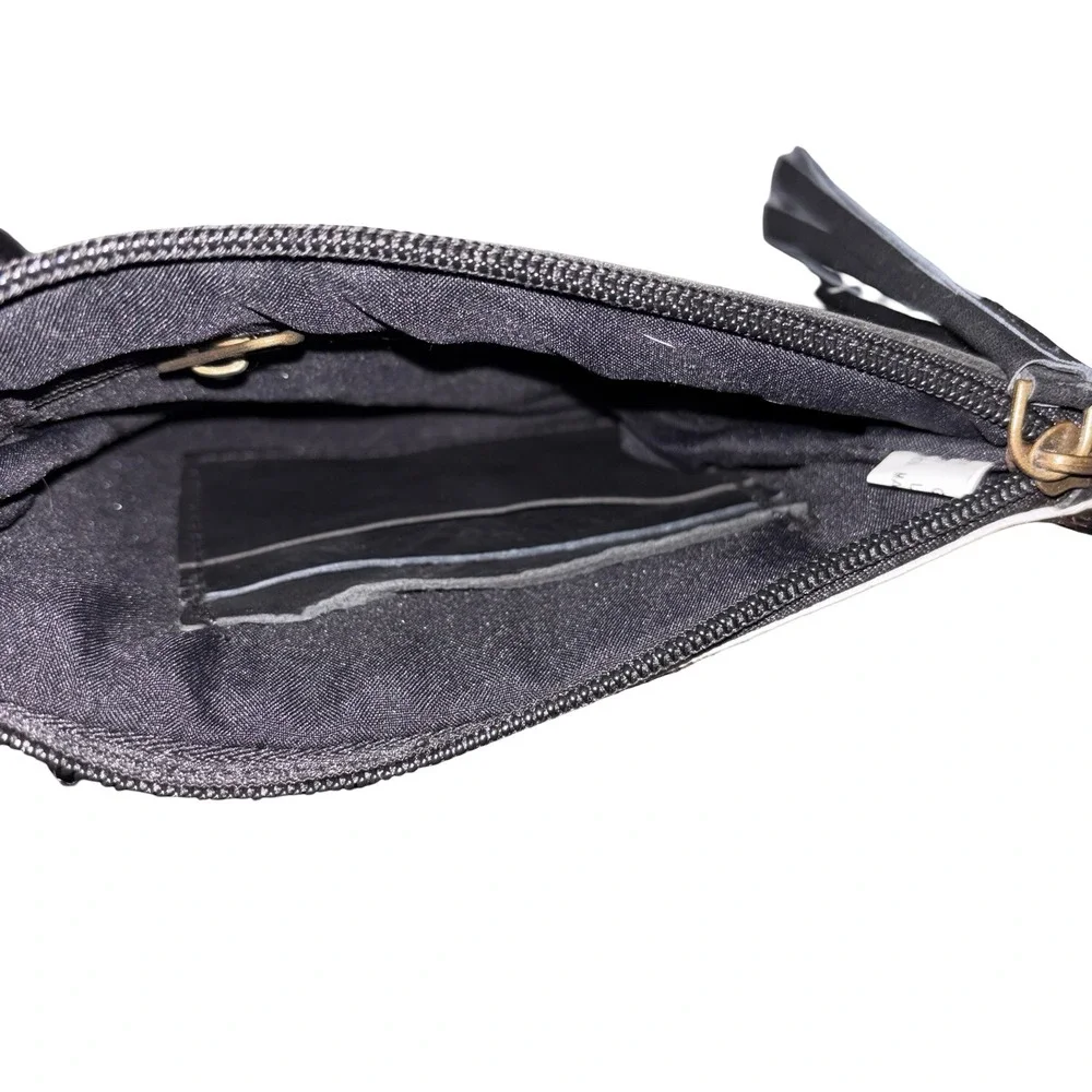 Genuine Cowhide Leather Wristlet Clutch Black Brown White Hair Tassel Bag